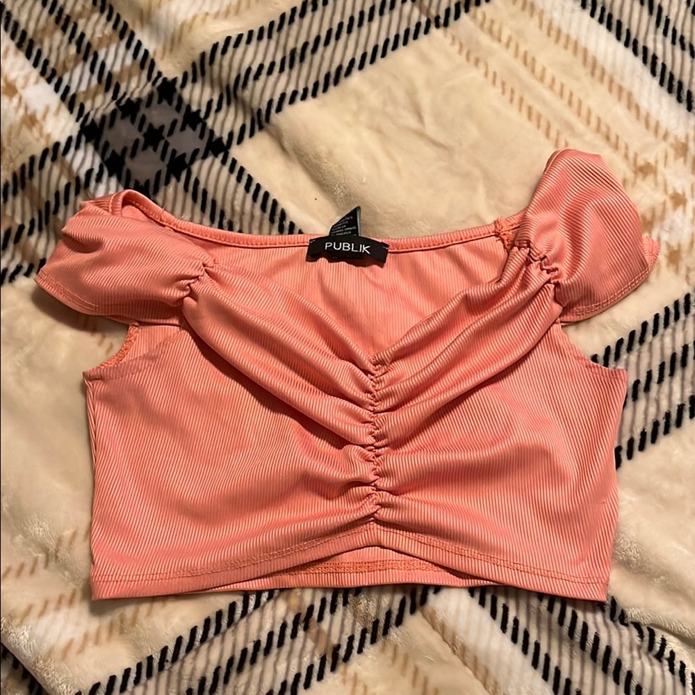 Women's Coral Off-Shoulder Crop Top